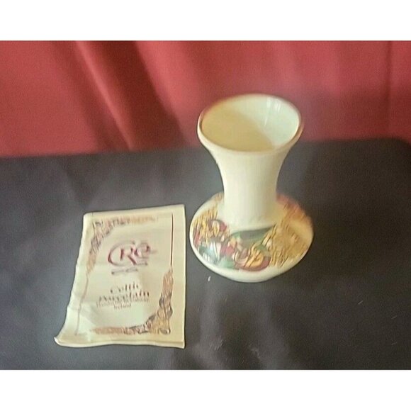 CRE Irish Porcelain 4” Celtic Bud Vase Galway Signed J McCaul Vintage 3 3/4” - Picture 5 of 9